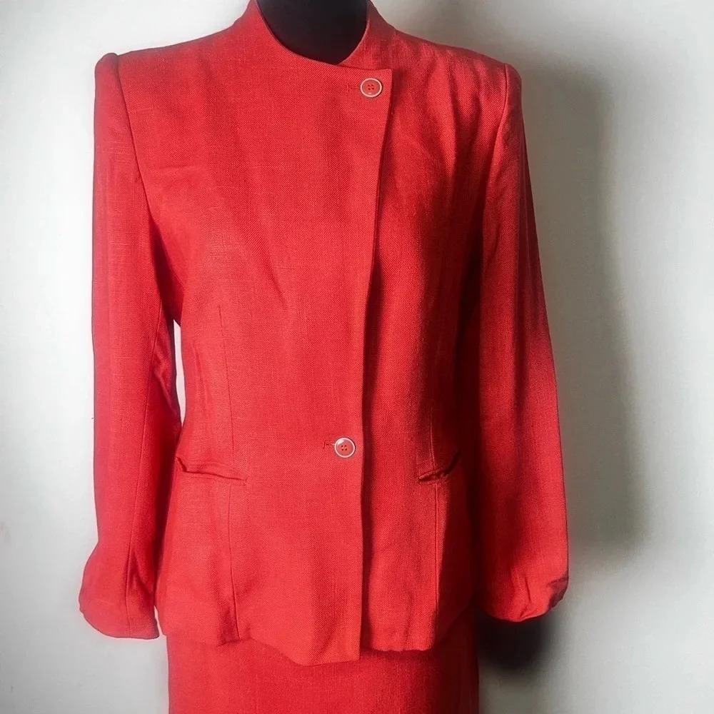 Vintage Diane Von Furstenberg Double Asymmetrical Button Orange Two Piece Suit - Picture 2 of 16
